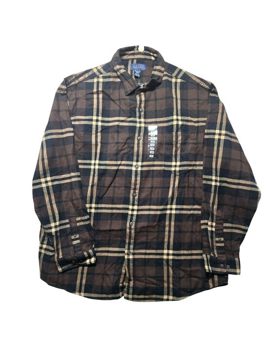 Izod Other - Izod Mens 3XL Plaid Button-Up Long Sleeve Shirt Brown Beige Cotton Flannel
